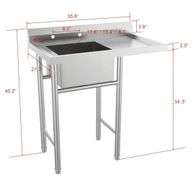 Stainless Steel Utility Sink with Drainboard, One Compartment Workbench Sink Commercial Sink for Restaurant, Laundry Room, Backyard, Garages - Overall Size: 35.8" W x 21.3" D x 40.2" H