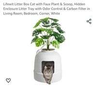 Lifewit Litter Box Cat with Faux Plant & Scoop, Hidden Enclosure Litter Tray with Odor Control & Carbon Filter in Living Room, Bedroom, Corner, White
