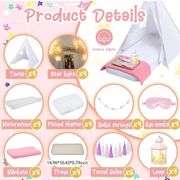 4 Pack Kids Teepee Tent Kit with Lights and Inflatable Airbed and Bedding Fitted Sheet,