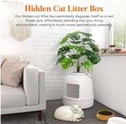 Lifewit Litter Box Cat with Faux Plant & Scoop, Hidden Enclosure Litter Tray with Odor Control & Carbon Filter in Living Room, Bedroom, Corner, White