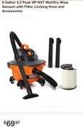 RIDGID 6 Gallon 3.5 Peak HP NXT Wet/Dry Shop Vacuum with Filter, Locking Hose and Accessories