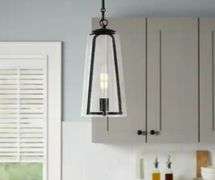 Desmond 60-Watt 1-Light Black Pendant with Smoke Seedy Glass Shade