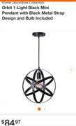 Home Decorators Collection Orbit 1-Light Black Mini Pendant with Black Metal Strap Design and Bulb Included