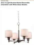 Oron 4-Light Brushed Nickel Reversible Chandelier with White Glass Shades