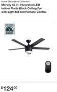 Home Decorators Collection Merwry 52 in. Integrated LED Indoor Matte Black Ceiling Fan with Light Kit and Remote Control