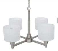 Hampton Bay Oron 4-Light Brushed Nickel Reversible Chandelier with White Glass Shades