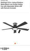 Hampton Bay Hawkspur 52 in. Indoor/Outdoor Matte Black Low Profile Ceiling Fan with Adjustable White LED with Remote Included