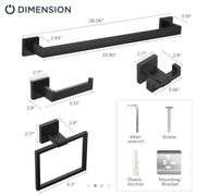 FORIOUS 5 Pieces Towel Bar Set 24 inch Matte Black, SUS304 Stainless Steel Bathroom Towel Holder Set, Black Bathroom Accessories Set, Bathroom Hardware Set Wall Mounted Towel Rack for Bathroom