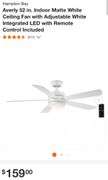 Hampton Bay Averly 52 in. Indoor Matte White Ceiling Fan with Adjustable White Integrated LED with Remote Control Included