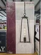 Desmond 60-Watt 1-Light Black Pendant with Smoke Seedy Glass Shade