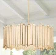 16" Durent Lighting Gold Drum Chandelier 4-Light Modern Drum Pendant Lighting Fixture with Cream Glass Shade