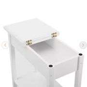 White 1-Drawer Narrow End Table with Storage, Nightstand Flip Top Narrow Side Tables for Small Spaces, Slim End Table