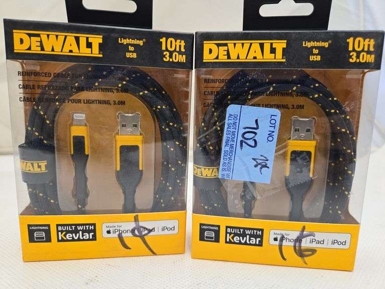 (2) DeWalt 10' iPhone Chargers with USB Ports 3ft