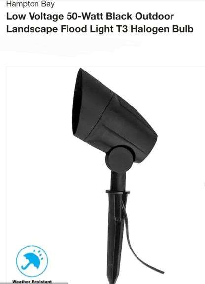 Hampton Bay Low Voltage 50-Watt Black Outdoor Landscape Flood Light T3 Halogen Bulb