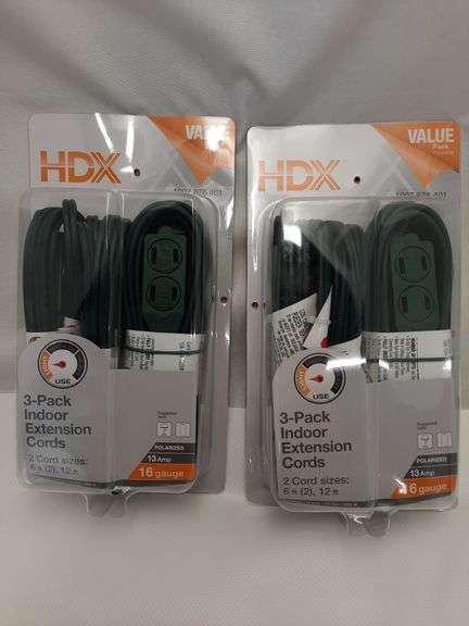 2 HDX 3 Pack Indoor Extension Cords (2 6ft, 1 12ft) 16 Gauge
