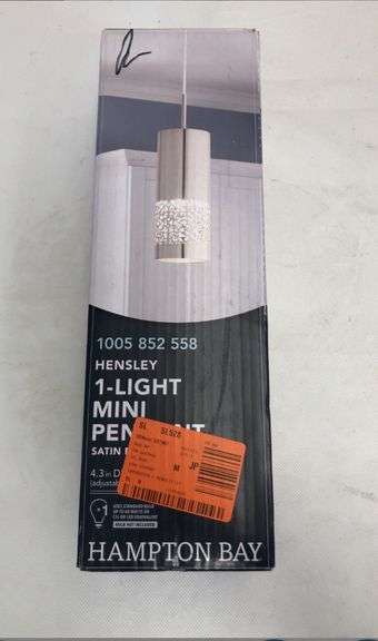 Hampton Bay Hensley 1-Light Satin Nickel Mini Pendant with Metal Cylinder Shade