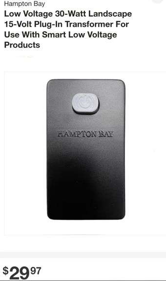 Hampton Bay Low Voltage 30-Watt Landscape 15-Volt Plug-In Transformer For Use With Smart Low Voltage Products