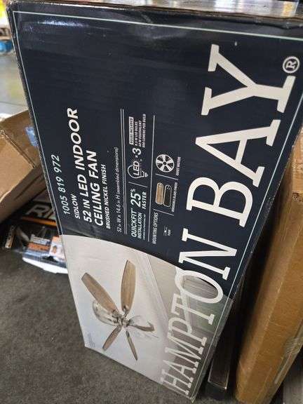 Sidlow 52 in. Indoor LED Brushed Nickel Hugger Dry Rated Ceiling Fan with 5 QuickInstall Reversible Blades and Light Kit