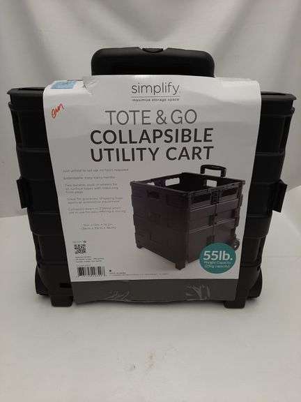 Simplify Tote Bin Collapsible Utility Cart, Plastic, Black, 15" x 13" x 14.2"