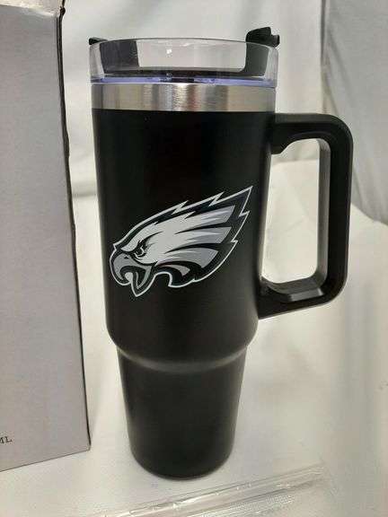 30oz tumbler with handle, football insulated coffee mug with lid and straw stainless steel travel mug for philadelphia
