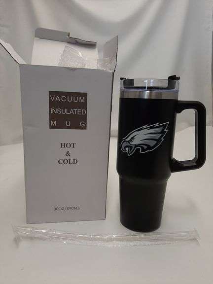 30oz tumbler with handle, football insulated coffee mug with lid and straw stainless steel travel mug for philadelphia