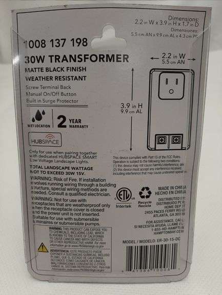 Hampton Bay Low Voltage 30-Watt Landscape 15-Volt Plug-In Transformer For Use With Smart Low Voltage Products