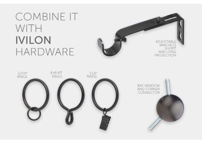 Ivilon Window Curtain Rod End Cap - 1 inch Pole. 120 to 240 Inch. Black