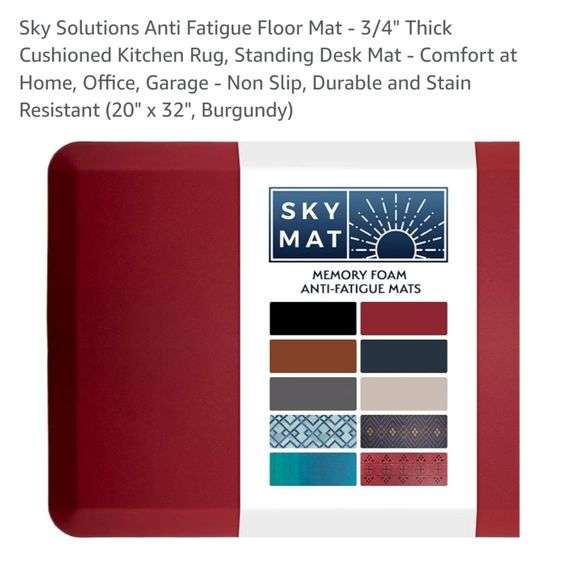 Sky Solutions Anti Fatigue Floor Mat - 3/4" Thick Cushioned Kitchen Rug, Standing Desk Mat 20"x32"