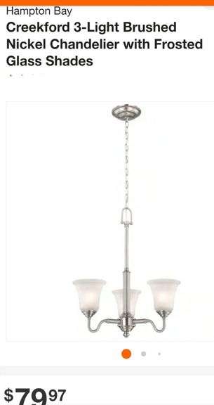 Hampton Bay Creekford 3-Light Chandelier Brushed Nikel Finish