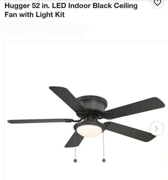Hugger 52 in. LED Indoor Black Ceiling Fan with Light Kit