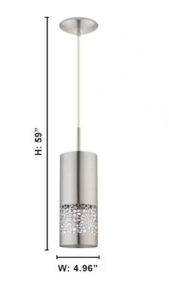 Hampton Bay Hensley 1-Light Satin Nickel Mini Pendant with Metal Cylinder Shade