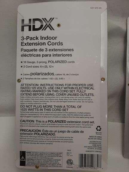 2 HDX 3 Pack Indoor Extension Cords (2 6ft, 1 12ft) 16 Gauge
