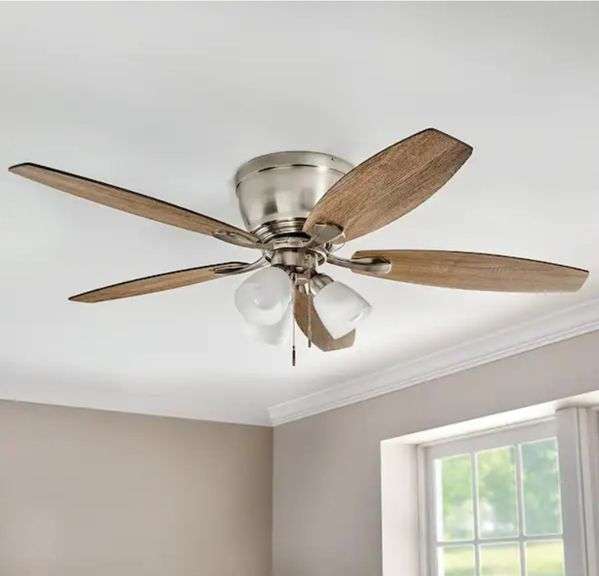 Sidlow 52 in. Indoor LED Brushed Nickel Hugger Dry Rated Ceiling Fan with 5 QuickInstall Reversible Blades and Light Kit