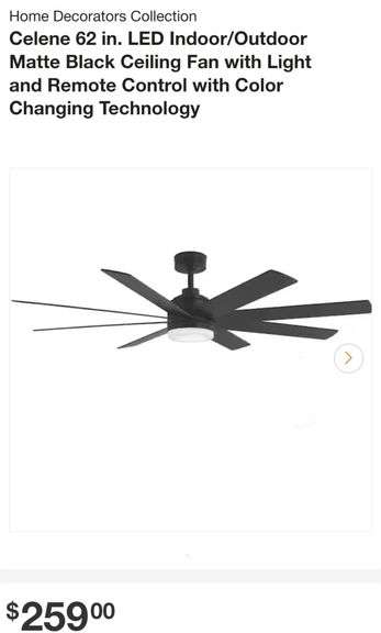 READ! Home Decorators Collection Celene 62 in. LED Indoor/Outdoor Matte Black Ceiling Fan with Light and Remote Control with Color Changing Technology