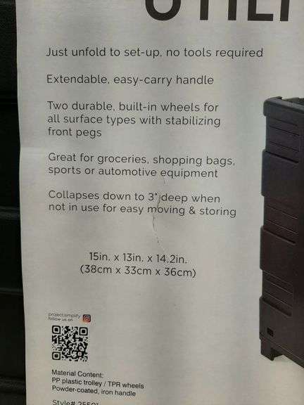 Simplify Tote Bin Collapsible Utility Cart, Plastic, Black, 15" x 13" x 14.2"