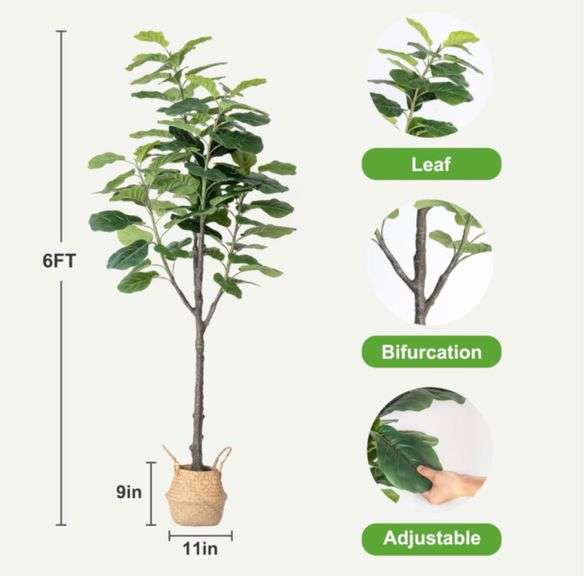 Moss & Bloom Artificial Fiddle Leaf Fig Tree - 6ft
