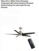 Mena 54 in. White Color Changing Integrated LED Indoor/Outdoor Brushed Nickel Ceiling Fan with Light Kit and Remote