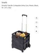 Simplify Tote Bin Collapsible Utility Cart, Plastic, Black, 15" x 13" x 14.2"