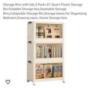 Storage Bins with lids,3 Packs 61 Quart Plastic Storage Bin,Foldable Storage