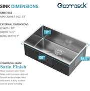 Single Bowl Stainless Steel Kitchen Sink With Strainer & Drying Rack，30" X 16.5" X 9" Sink