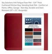 Sky Solutions Anti Fatigue Floor Mat - 3/4" Thick Cushioned Kitchen Rug, Standing Desk Mat 20"x32"