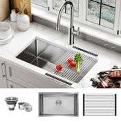 Single Bowl Stainless Steel Kitchen Sink With Strainer & Drying Rack，30" X 16.5" X 9" Sink