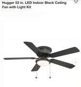 Hugger 52 in. LED Indoor Black Ceiling Fan with Light Kit