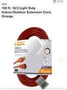 HDX 100 ft. 16/3 Light Duty Indoor/Outdoor Extension Cord, Orange