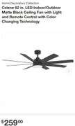 READ! Home Decorators Collection Celene 62 in. LED Indoor/Outdoor Matte Black Ceiling Fan with Light and Remote Control with Color Changing Technology