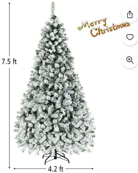 Costway 7.5 ft Prelit Premium Snow Flocked Hinged Artificial Christmas Tree with 450 Lights