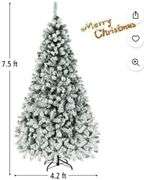 Costway 7.5 ft Prelit Premium Snow Flocked Hinged Artificial Christmas Tree with 450 Lights