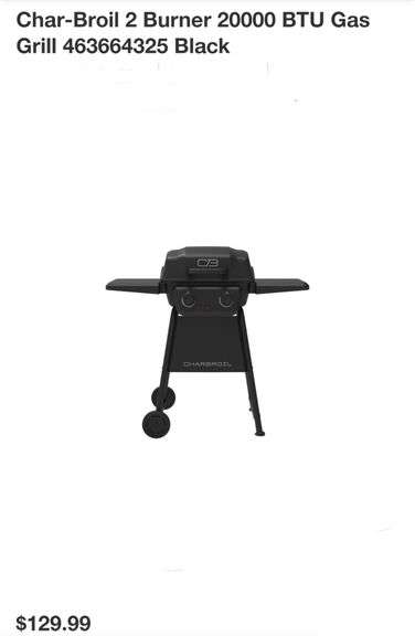 Char-Broil 2 Burner 20000 BTU Gas Grill 463664325 Black