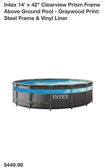 Intex 14' x 42" Clearview Prism Frame Above Ground Pool - Graywood Print: Steel Frame & Vinyl Liner