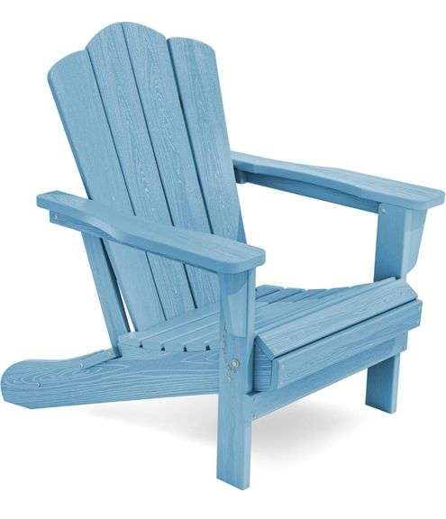 KINGYES Folding Adirondack Chair, HDPE All-Weather Patio Chairs, Wooden Textured Lawn Chair for Poolside, Backyard, Deck, Fire Pit, Light Blue